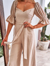 Load image into Gallery viewer, Sexy Backless Solid Color Ruffled Puff Sleeve Jumpsuits