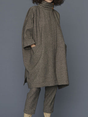 Turtleneck Plain Woolen Shirt Pants Two-piece Suit