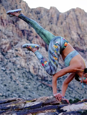 Vintage Floral Striped Printed Skinny Yoga Pants