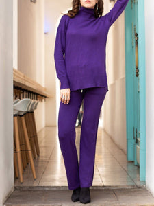 Fashion Loose Casual Turtleneck Long Sleeve Pullover Pants Knitted Suit