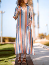 Load image into Gallery viewer, Bohemia Casual Loose Linen Striped Pocket Dress