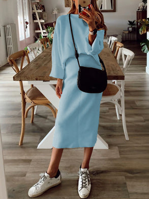 Fashion Round Neck Casual Solid Color Suit Skirt