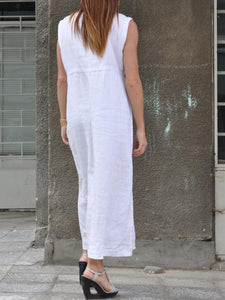 Cotton and Linen Casual Button Dress