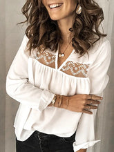 Load image into Gallery viewer, Solid Color Lace V-Neck Long Sleeve Shirt