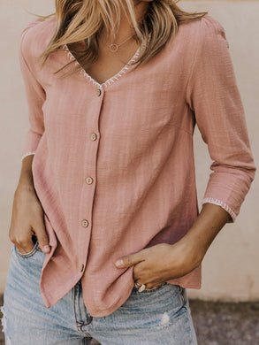 Pink Casual Long Sleeve Buttoned Shirts & Tops