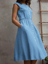 Load image into Gallery viewer, Plain Button Midi Dress Sleeveless Skater Dresses