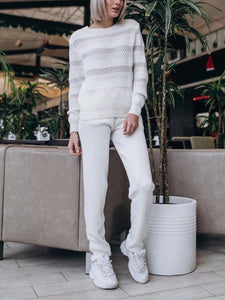 Loose Casual Long Sleeve Pullover Pants Knit Set