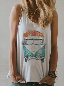 Sleeveless Printed Graphic Cotton-Blend Shirts & Tops