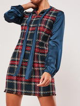 Load image into Gallery viewer, red tie neck tweed shift dress