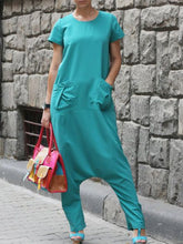 Load image into Gallery viewer, Short Sleeve Maxi Jumpsuit Loose Harem Romper with Pocket