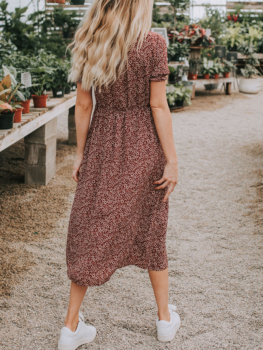 Casual Floral Short Sleeve Shirt Maxi Dress