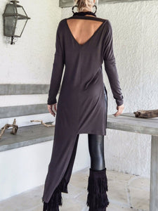 Casual Grey Asymmetric Long Top