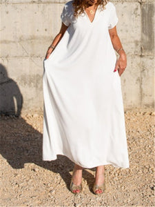 Casual Loose V-Neck Pocket Maxi Dress