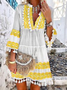 Bohemian Tassel Flare Sleeve Mini Dress