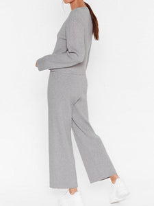 Round Neck Solid Color Loose Casual Knit Two-piece Suit