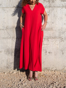 Casual Loose V-Neck Pocket Maxi Dress