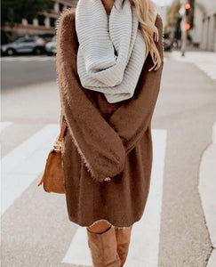 Long Sleeve Round Neck Loose Plush Dress