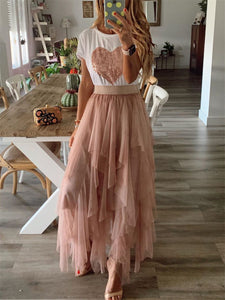 Sweet Romantic Sequin Top Mesh Skirt Suit