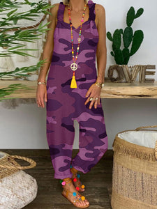 Sleeveless Camouflage Loose Jumpsuit