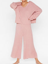 Load image into Gallery viewer, Solid Color Round Neck Knitted Hooded Top Pants Two-piece Suit