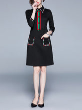 Load image into Gallery viewer, Embroidered Lapel Temperament Slim Dress with Seven Sleeves