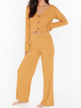 Load image into Gallery viewer, V-neck Solid Color Knitted Button Top Pants Two-piece Suit