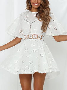 Cotton Embroidered Lace Dress One-Neck Sexy Backless Skirt