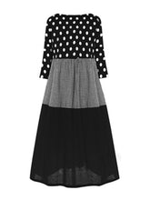 Load image into Gallery viewer, Autumn And Winter Long-Sleeved Polka Dot Stitching Plaid Round Neck Large Swing Dress