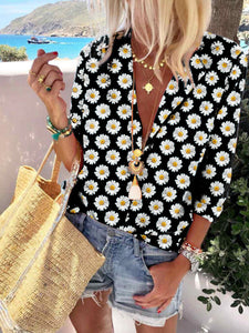 V-neck Breathable Daisy Flower Blouses