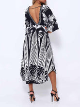 Load image into Gallery viewer, V-neck Flared Sleeve Positioning Print Fit Midi Dress