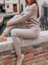 Load image into Gallery viewer, Round Neck Off Shoulder Knit Casual Two-Piece Set