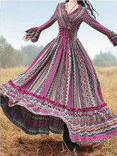 Load image into Gallery viewer, Long Sleeve Dresses V neck Vintage Long Dresses