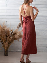 Load image into Gallery viewer, Sexy Open Back Strap Solid Cotton Linen Maxi Dresses