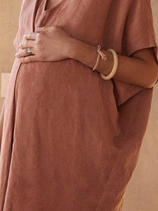 Maternity V-neck Short Sleeve Solid Dress