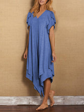 Load image into Gallery viewer, Cotton-blend Asymmetrical Short Sleeve Midi Dresses