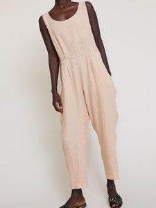 U-Neck Waist Pleated Sleeveless Jumpsuit