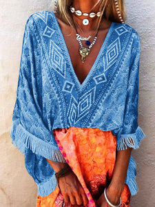 Women's V Neck Boho Tops Holiday Blouses