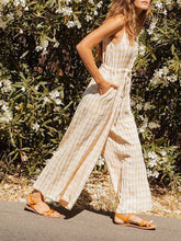 Load image into Gallery viewer, V Neck Lace-Up Wide Leg Jumpsuit