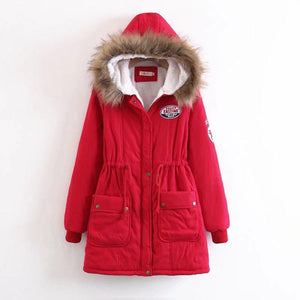 Fur Collar Drawstring Double Pocket Versatile Cotton Coat