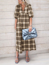 Load image into Gallery viewer, Plaid Printed Deep V-Neck Loose Casual Dress