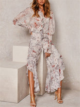 Load image into Gallery viewer, Romantic Floral Print Ruffled V Neck Sets