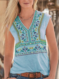 Casual Print V-Neck Sleeveless Shirt