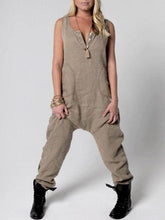 Load image into Gallery viewer, Sleeveless Buttons Neck Overalls Linen Drop Crotch Jumpsuit