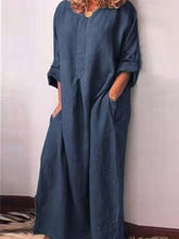 Load image into Gallery viewer, Cotton and Linen Solid Long Loose Long-Sleeved Dress