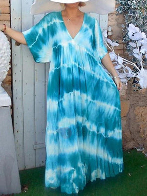 Tie-Dye Loose V-Neck Dress