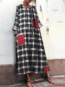 Casual Loose Fashion Check Stitching Maxi Dresses