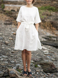 Casual Simple Pure Cotton Linen Midi Dresses