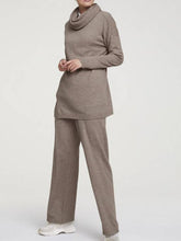 Load image into Gallery viewer, Solid Color Long Sleeve Stacked Collar Knit Two-Piece Suit