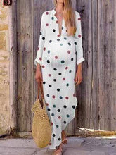 Load image into Gallery viewer, Maternity Sweet V Neck Long Sleeve Polka Dot Dress