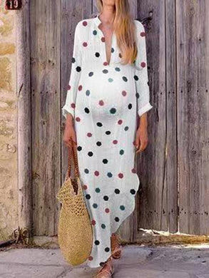 Maternity Sweet V Neck Long Sleeve Polka Dot Dress